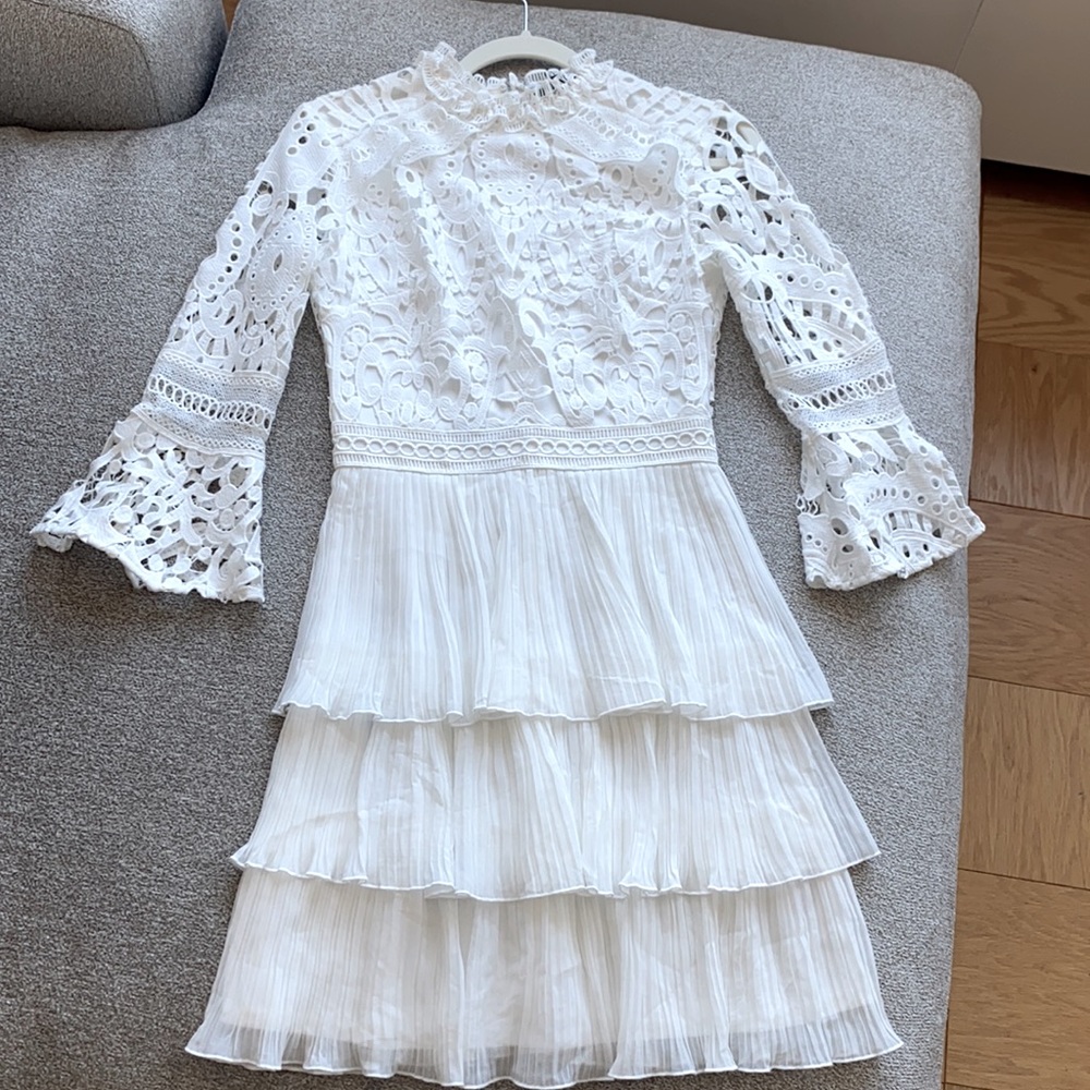 White Lace Ruffle Dress